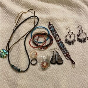 Blue and Red Bohemian Necklace Collection earrings necklace bracelet ring lot